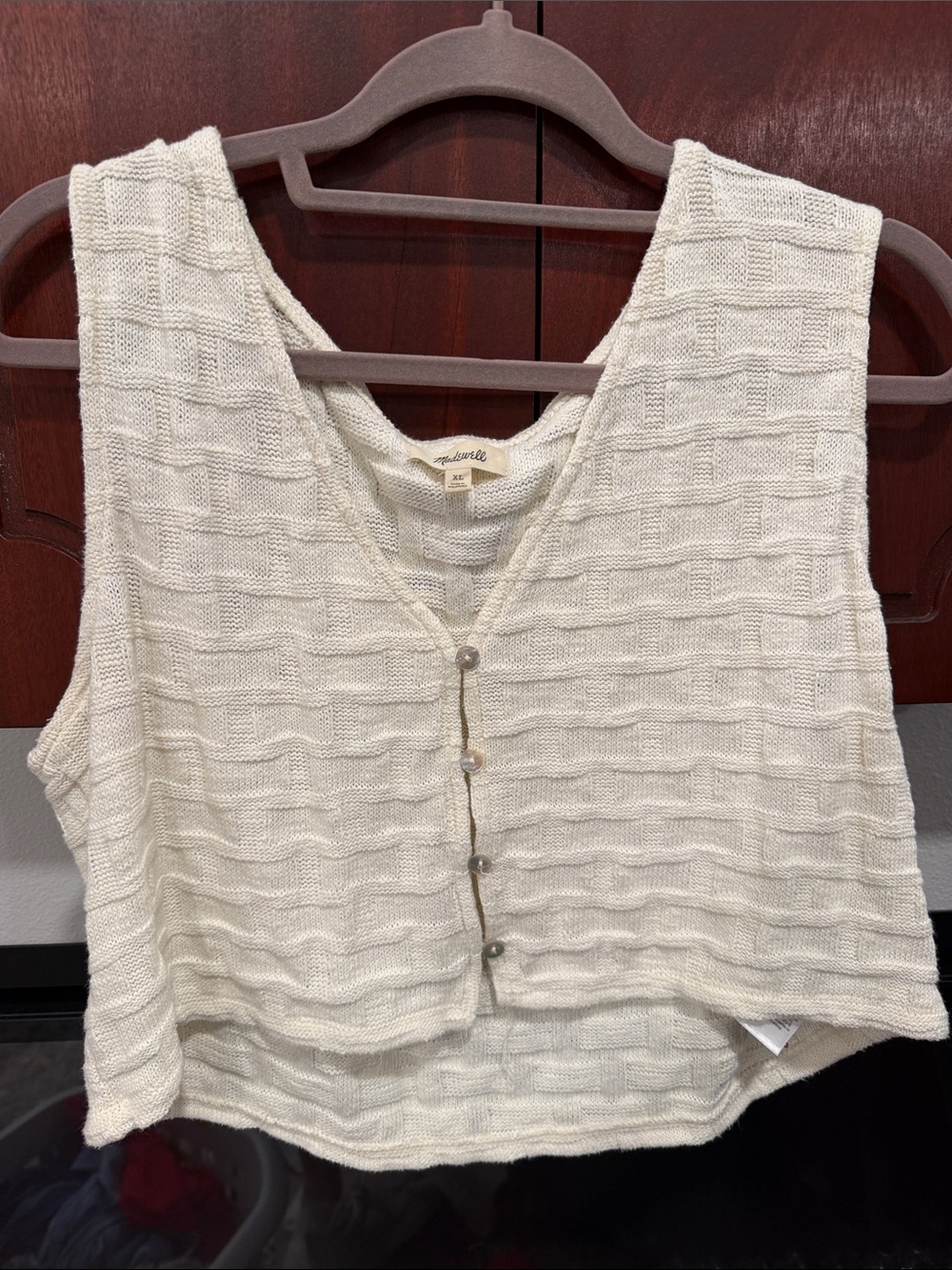 Madewell Cream Knit V-Neck Button-Front Crop Tank